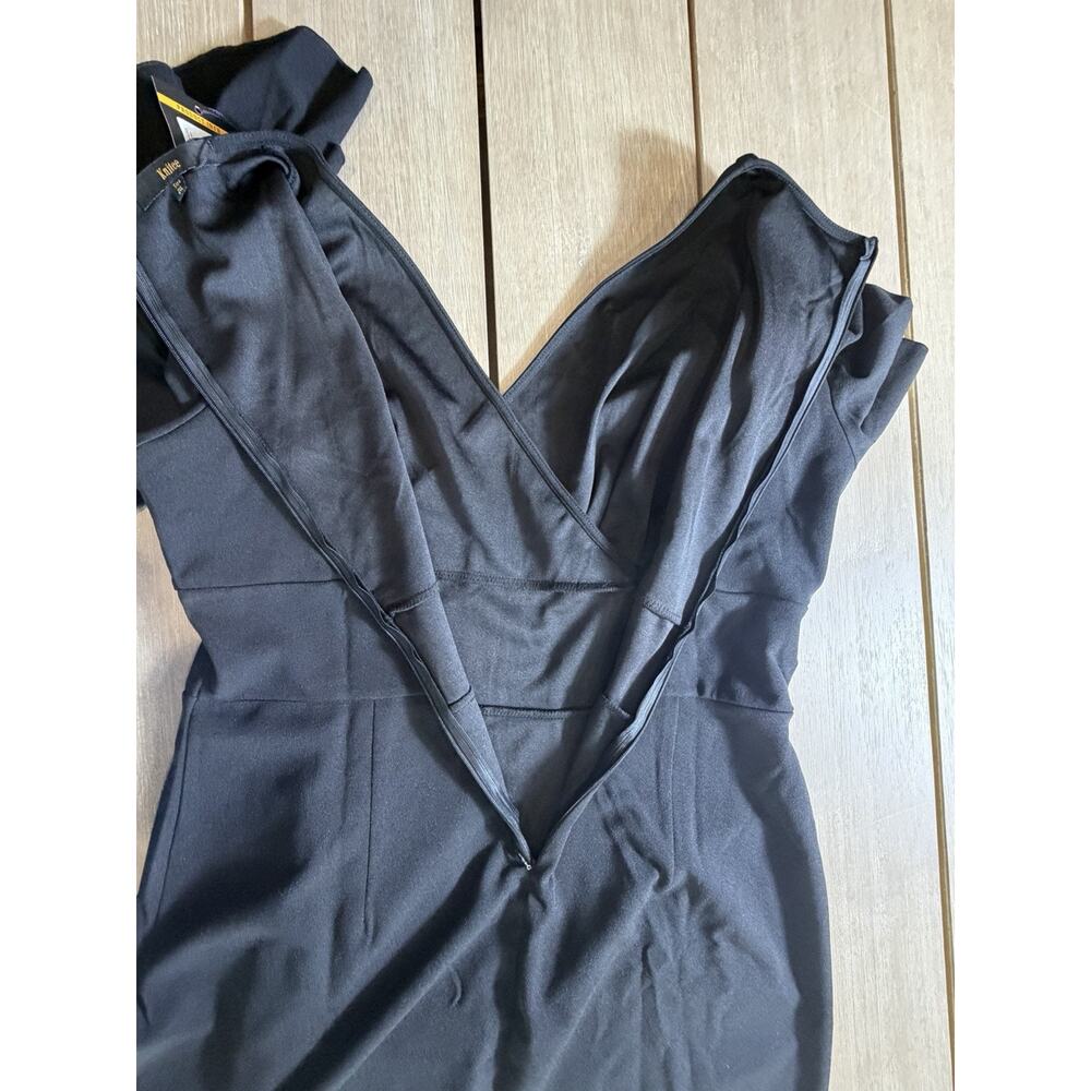 Knitee Women’s 2XL Black Deep V-neck Ruffle Sleeve Cocktail Party Pencil Dress‎ - Picture 10 of 14
